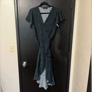 Zesica Cute Dark Green Polka Dot Wrap Dress - Large